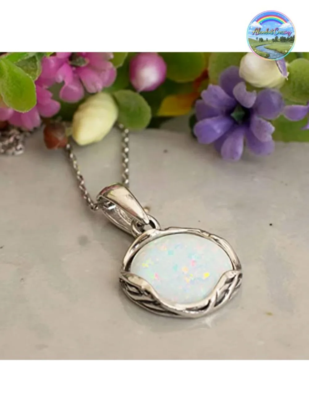 925 Sterling Silver White Opal Pendant Necklace, October Birthstone, 45cm Cable
